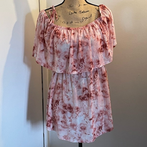 Siren Lily Pink Tie-Dye Off-Shoulder Ruffle Blouse - Picture 2 of 7